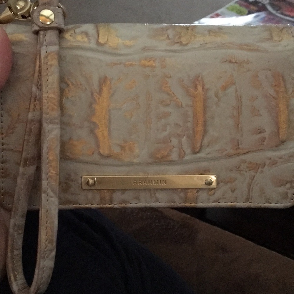 Gold Tan Brahmin Wristlet